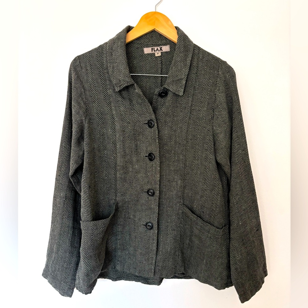 FLAX Linen Herringbone Button-Up Jacket